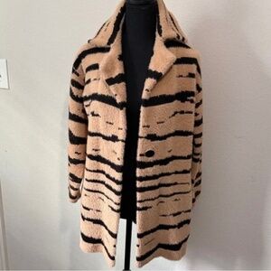 Zebra Print Fuzzy Eyelash Sweater Coat